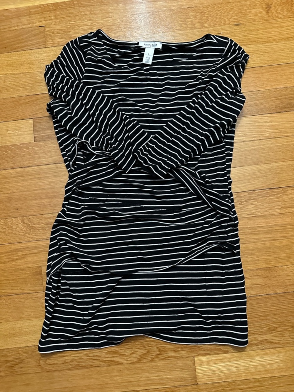 White House Black Market Monochrome Striped Tunic